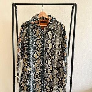 French Connection Snakeskin Print Trench Coat Long Jacket Small Orange Lined